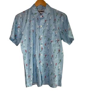 NEW Tipsy Elves Hawaiian Shirt Men's Small Christmas in July Santa Skiing Blue